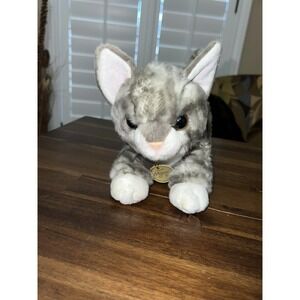 Miyoni Aurora Plush Tabby Cat Gray & White Striped Kitten Stuffed Animal Kitty